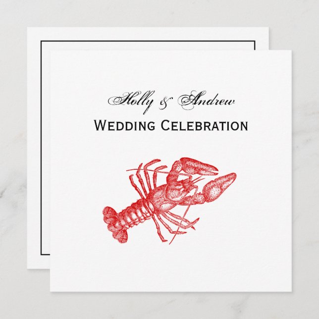 Convites Lagosta Vermelha Vintage #1 Desenho (Frente/Verso)