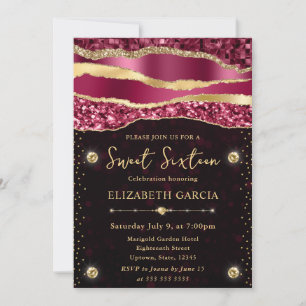Convites Lágrimas Glam Burgundy e Dourado Bokeh Sweet Sixte