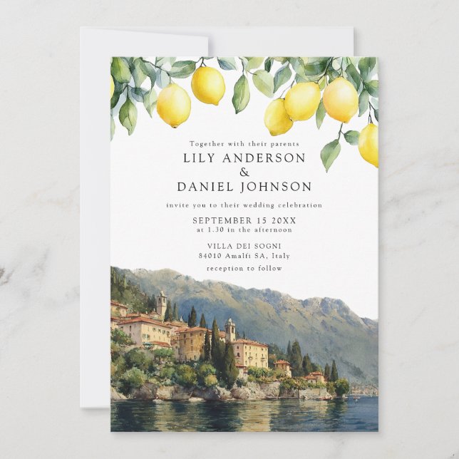 Convites Lake Como Lemons Italian QR Code Wedding (Frente)