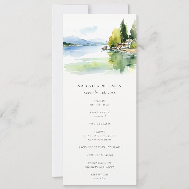 Convites Lake Geneva Switzerland Landscape Wedding Program (Frente)