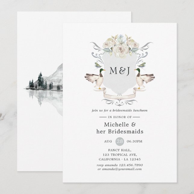 Convites Lakeside Monograma Crest Bridesmaids Luncheid (Frente/Verso)