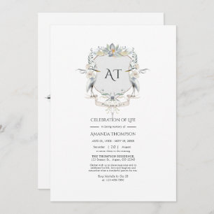 Convites Lakeside Monograma Laurel Crest Celebração da Vida