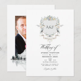 Convites Lakeside Monograma Laurel Crest Foto de Casamento