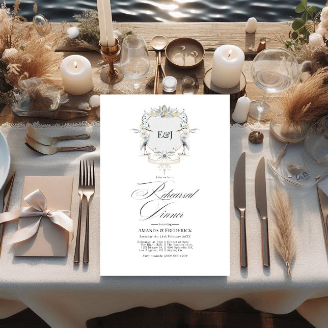 Convites Lakeside Monograma Laurel Crest Janto de ensaio (Lakeside Monogram Laurel Crest Rehearsal Dinner Invitation)