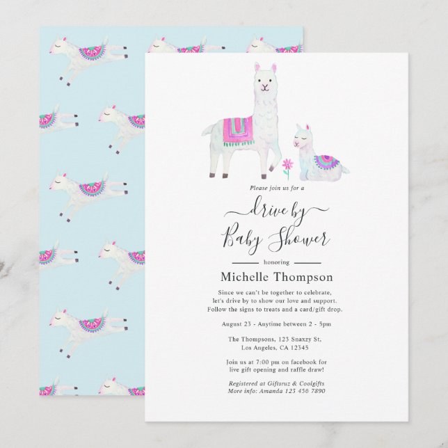 Convites Lama de Cód. Aquarela com Temas Unidade por Chá de (Frente/Verso)