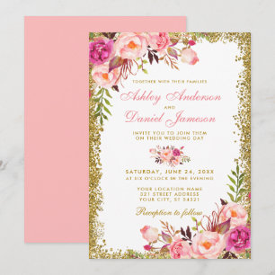 Convites Lamas Florais De Casamento Flor, Cor-De-Água Rosa