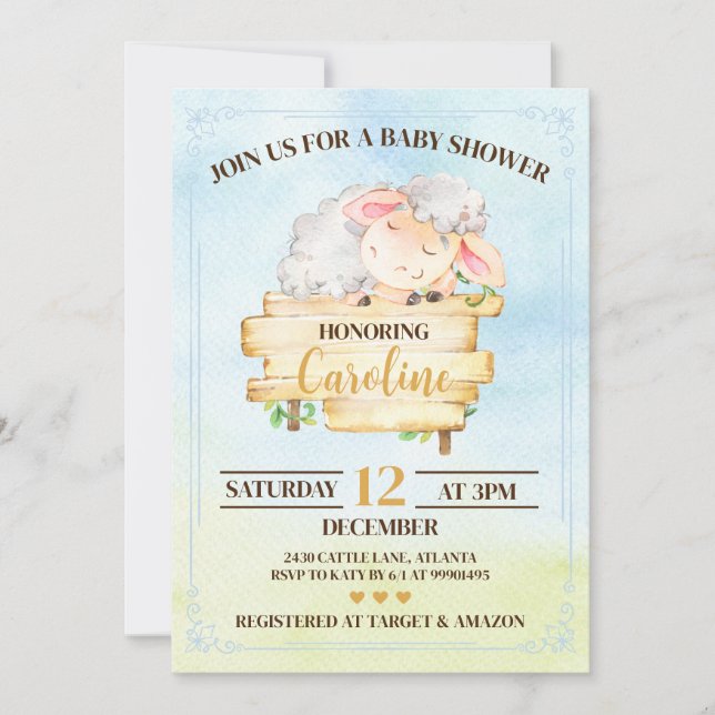Convites Lamb Baby Shower Invitation (Frente)