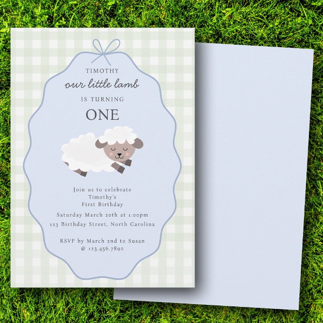 Convites Lamb Farm Party Animals Boys 1st Birthday Blue (Lamb Farm Party Animals Boys 1st Birthday Blue Invitation)