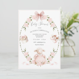 Convites Lamb Floral Hydrangeas Pink Girl Baby Shower