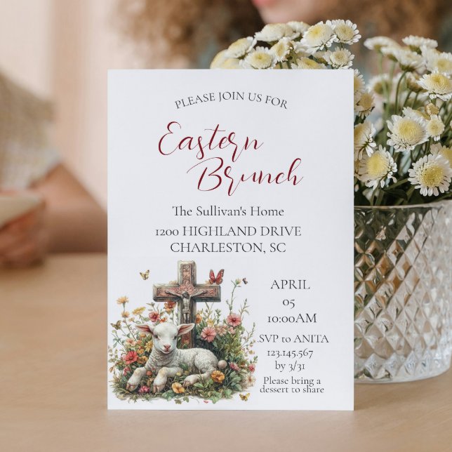 Convites Lamb I atravessa flores borboletas Páscoa Brunch (Criador carregado)