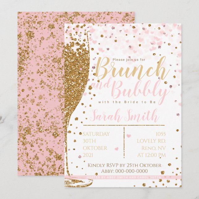 Convites Lâmina de ouro de Brunch e Bubbles esmagada (Frente/Verso)