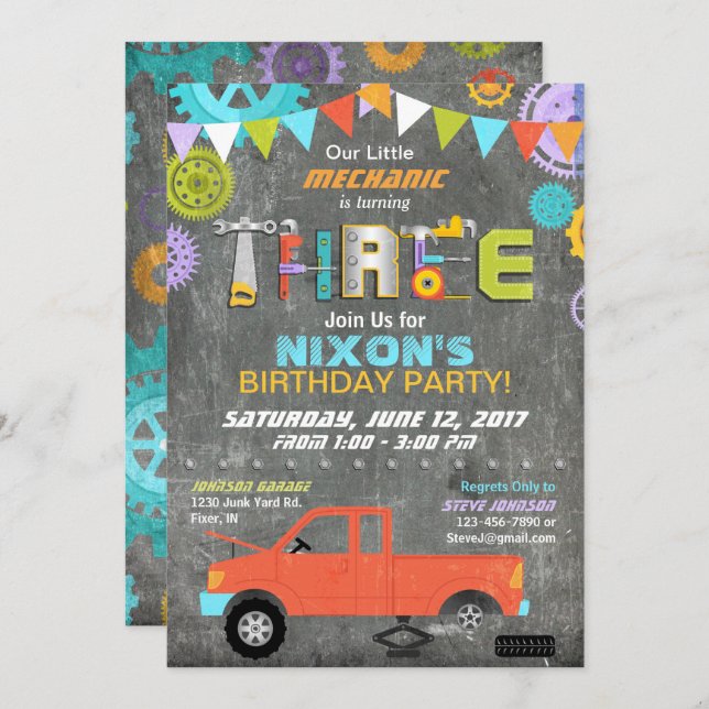 Convites Lâminas mecânicas para automóveis Ferramentas Calç (Frente/Verso)