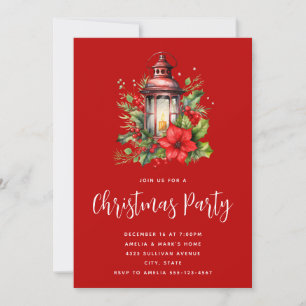 Convites Lâmpada de Natal Vermelha, Poinsettia e Festa de P