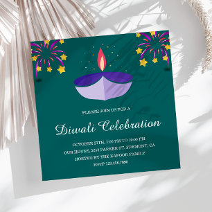 Convites Lâmpada Diya Indiana Elegante Festa Diwali Verde A