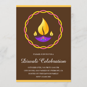 Convites Lâmpada Diya Indiana Elegante Marrom Festa Diwali