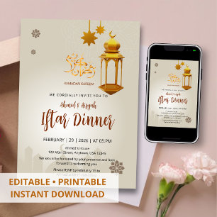 Convites Lâmpada Dourada Bege e Mesquita Ramadan Iftar