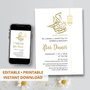 Convites Lâmpada Dourada Simples Minimalista Ramadan Iftar