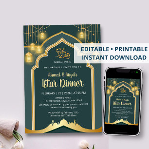 Convites Lâmpada Elegante de Iftar do Ramadão em Azul Turqu