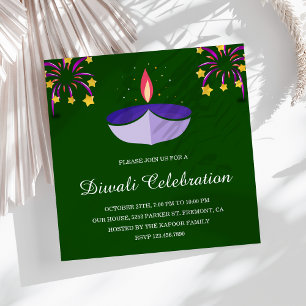 Convites Lâmpada Indiana Elegante Diya Verde Festa Diwali