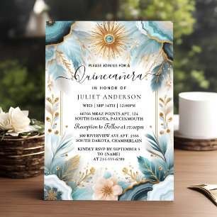 Convites Lâmpada Lâmpada Gelo Dourado Céu Azul Quinceanera