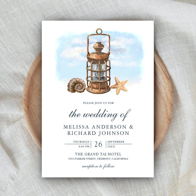 Convites Lâmpada Lanterna de Aquarela Rústica Casamento Náu (Criador carregado)