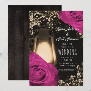 Convites Lâmpada Rustic Glow Casamento Fuchsia Berry