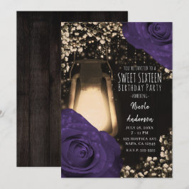 Convites Lâmpada Rustic Glow Cor Berinjela Rosas Doce 16