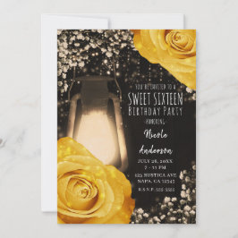 Convites Lâmpada Rustic Glow Dourado Amarelo Rosas Sweet 16