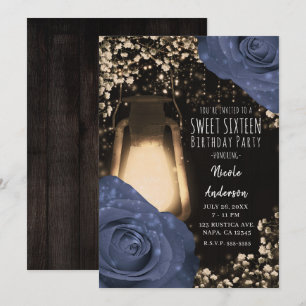 Convites Lâmpada Rustic Glow e Rosas Azuis Steele Sweet 16