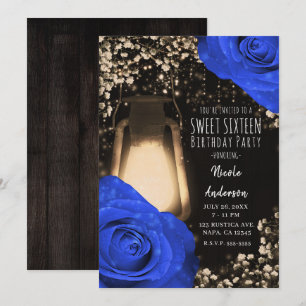 Convites Lâmpada Rustic Glow e Rosas Azul Cobalto Sweet 16
