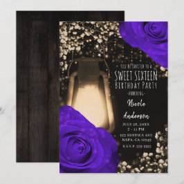 Convites Lâmpada Rustic Glow e Rosas Roxas Violeta Sweet 16