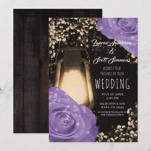 Convites Lâmpada Rustic Glow Lavanda Roxo Rosas Casamento