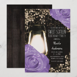 Convites Lâmpada Rustic Glow Lavanda Roxo Rosas Sweet 16