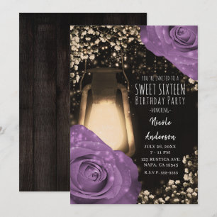 Convites Lâmpada Rustic Glow Lilac Roxo Rosas Doze Anos