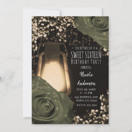 Convites Lâmpada Rustic Glow Oliva Sage Rosas Sweet 16