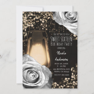 Convites Lâmpada Rustic Glow Prata Cinza Rosas Sweet 16