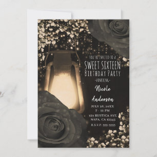 Convites Lâmpada Rustic Glow Preto Quente Rosas Sweet 16