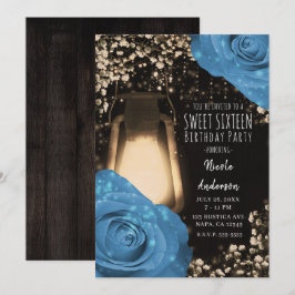Convites Lâmpada Rustic Glow Rosas Azul Cornflower Sweet 16