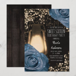 Convites Lâmpada Rustic Glow Rosas Azul Sujo Sweet 16