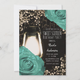 Convites Lâmpada Rustic Glow Verde Musgo Rosas Sweet 16