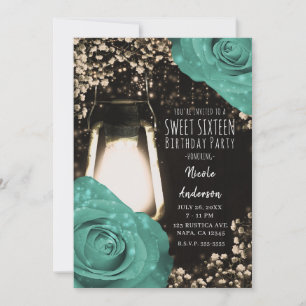 Convites Lâmpada Rustic Glow Verde Musgo Rosas Sweet 16