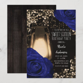 Convites Lâmpada Rustica Glow Navy Rosas Casamento Doce 16