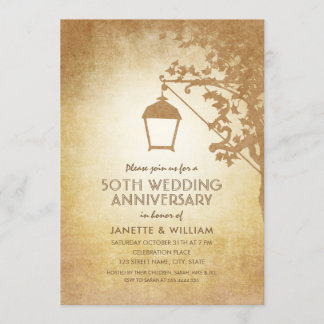 Convites Lâmpada Vintage 50º Aniversário de Casamento Rusti