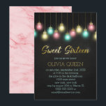 Convites Lâmpadas Coloridas Doce 16 Festas<br><div class="desc">Doce 16 convites de festas em preto, pino, amarelo e verde-menta. As lâmpadas coloridas brilham suavemente contra um fundo de quadro, iluminando "Doce Dezesseis" escrito em um roteiro de pincel de ouro. Personalize com o nome da aniversariante, e os 16 detalhes da festa! A parte traseira apresenta um bonito impressão...</div>