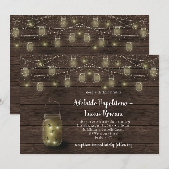 Convites Lâmpadas de Garrafa Mason com Luzes de Natal para  (Frente/Verso)