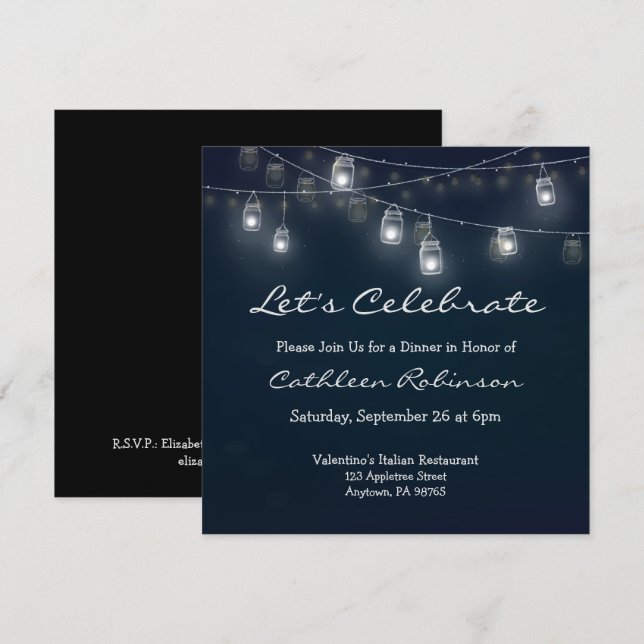 Convites Lâmpadas de Jarro de Mason para Celebrar o Jantar (Frente/Verso)