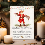 Convites Lâmpadas de Natal para Papais noeis de cowboy<br><div class="desc">Convites de festas de Natal Rustic Watercolor Western Cowboy. Possui um Papai Noel de vaqueiro, terras, luzes de natal, Laço com luzes de natal e ferradura. Excelente para o seu Festa de Natal de Natal de Tempos Ocidentais! Todos os textos podem ser alterados. Para fazer mais mudanças, vá para Personalizar...</div>