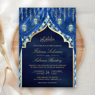 Convites Lâmpadas Douradas Cortina Azul Real Casamento Muçu