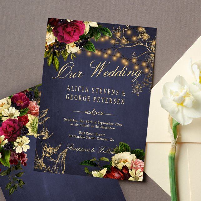 Convites Lâmpadas florais invernais de marinho (Criador carregado)