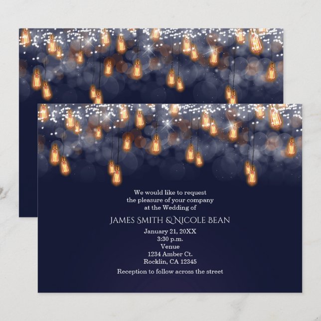 Convites Lâmpadas Penduradas Vintage Casamento Rústico (Frente/Verso)